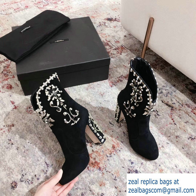 Dolce  &  Gabbana Embroidery Heel 9cm Ankle Boots Black 2018